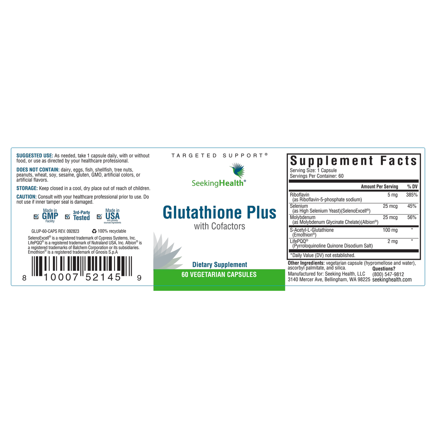 Optimal Glutathione Plus 60 vegcap Curated Wellness