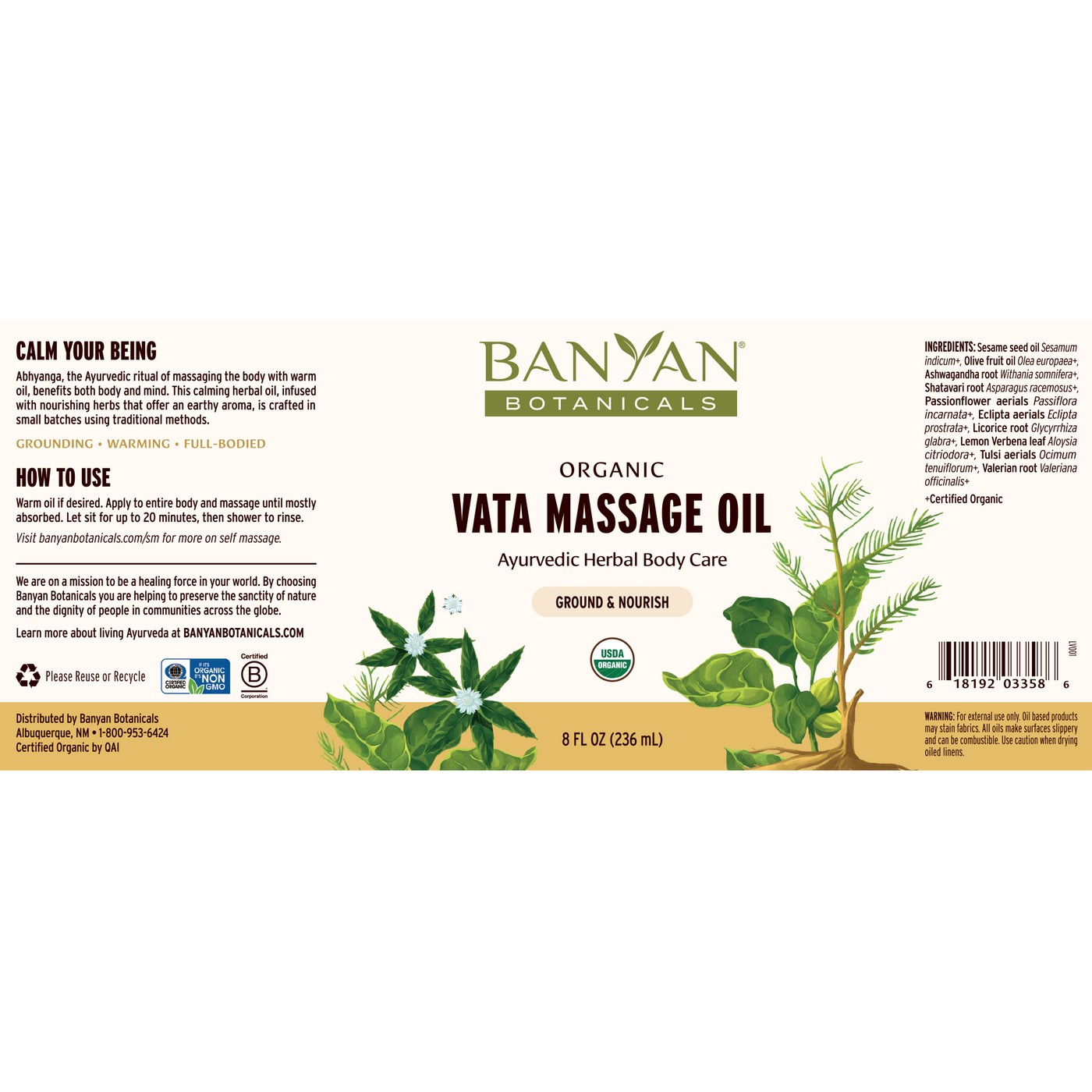 Vata Massage Oil, Organic  Curated Wellness