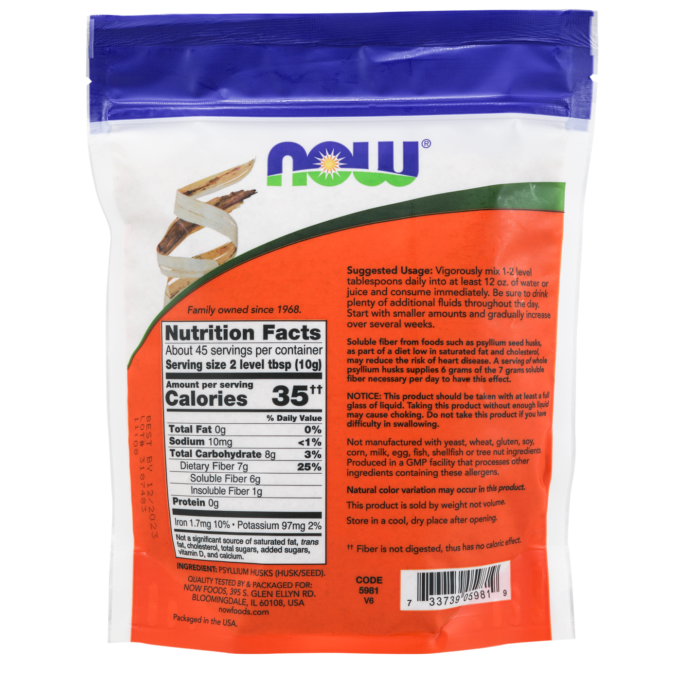 Whole Psyllium Husk 1 lb Curated Wellness