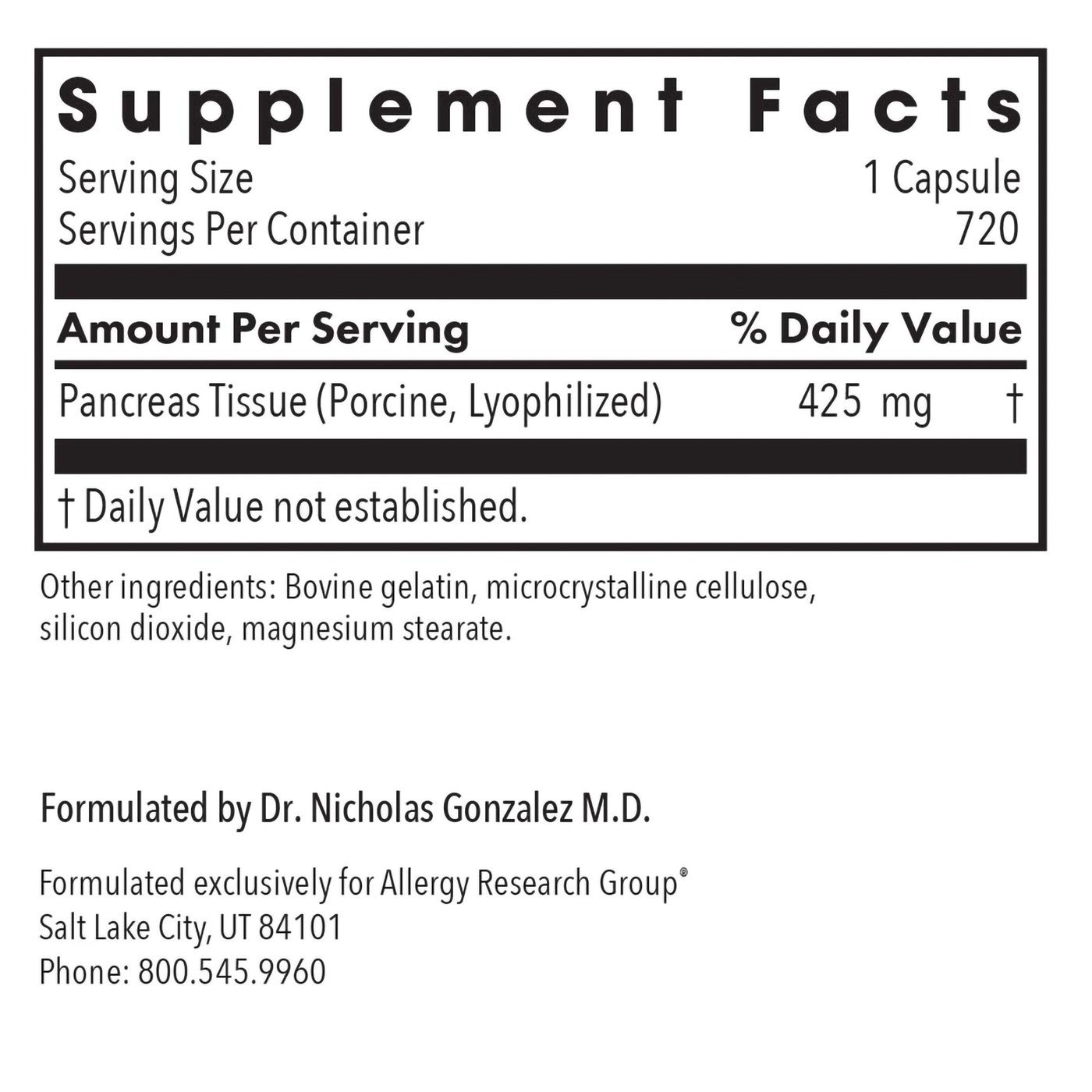 Pancreas Pork 720 vcaps Curated Wellness