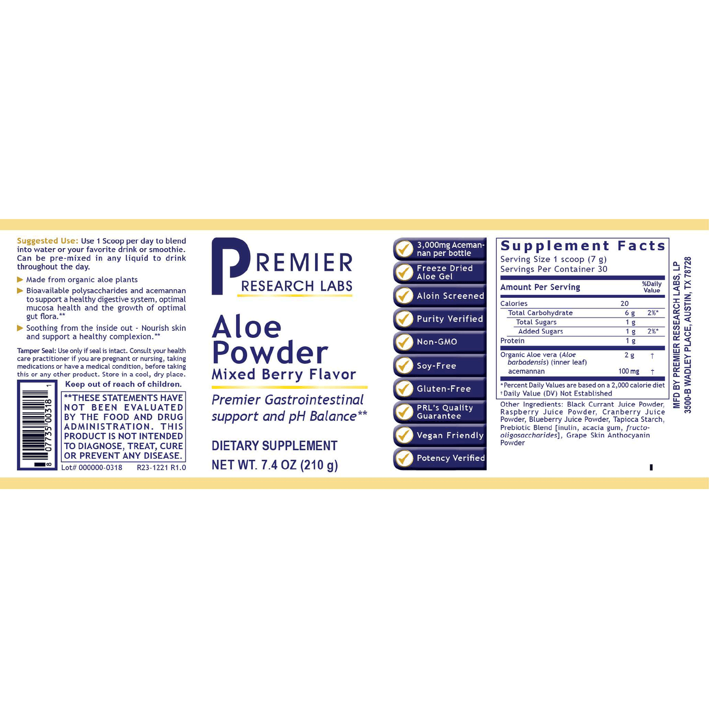 Premier Aloe Powder, Mixed Berry 7.4oz Curated Wellness