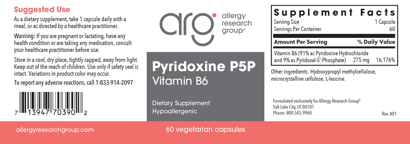 Pyridoxine P5P 275 mg 60 vegcap Curated Wellness