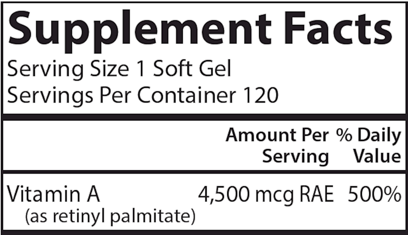 Vitamin A Palmitate 15000 IU 120 gels Curated Wellness