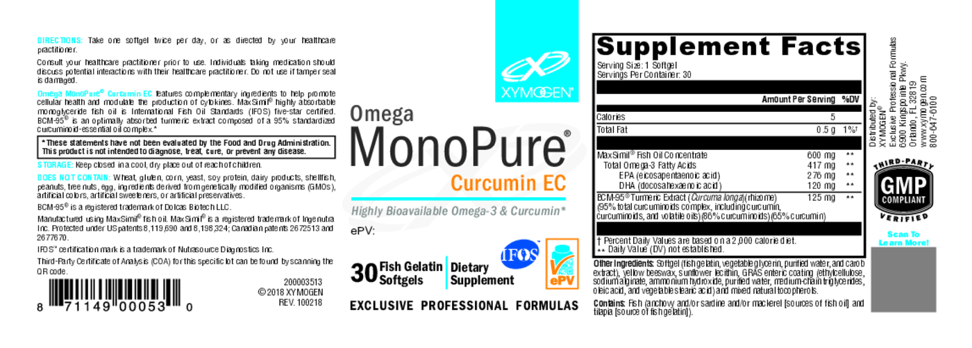 Omega MonoPure Curcumin EC 30 Softgels Curated Wellness