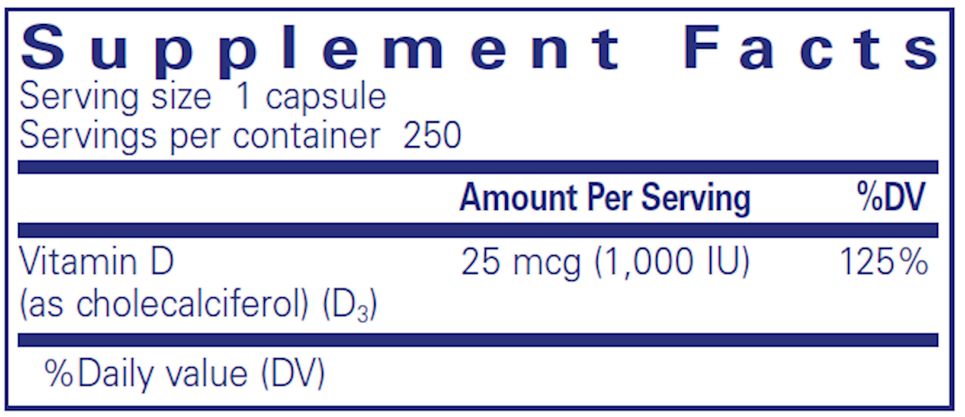 Vitamin D3 1000 IU 250 vcaps Curated Wellness