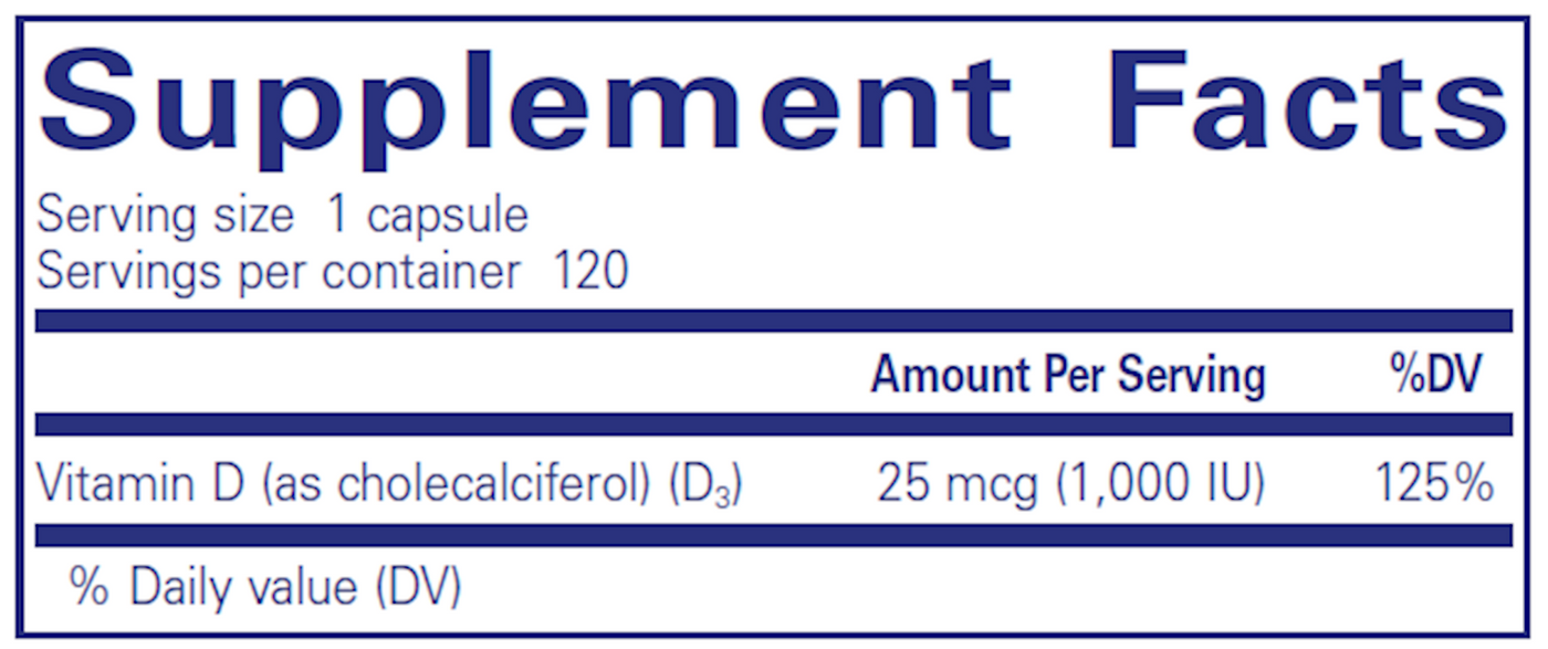 Vitamin D3 1000 IU 120 vcaps Curated Wellness