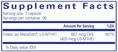 Folate 400 mcg 90 vcaps Curated Wellness