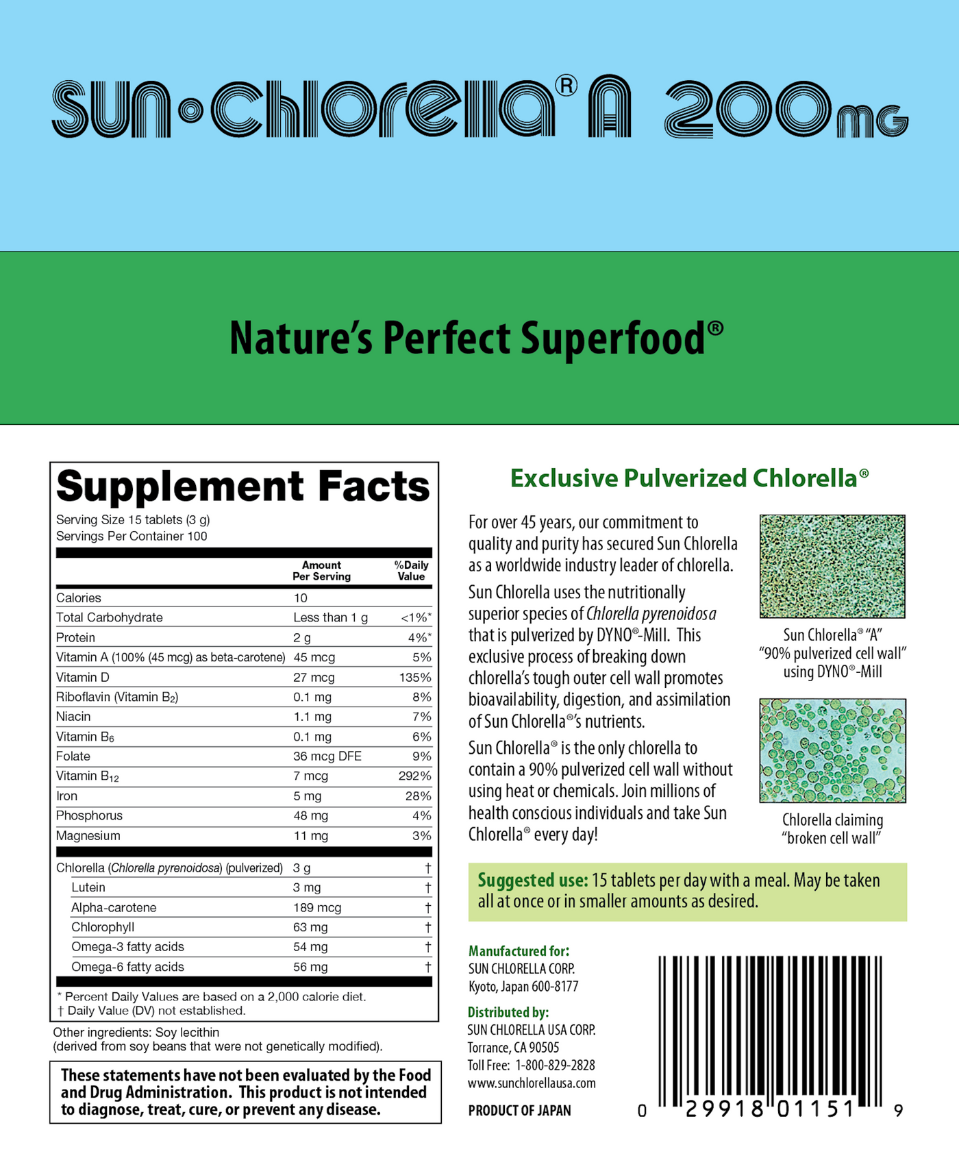 Sun Chlorella Econ 1500 Tabs 200mg Curated Wellness