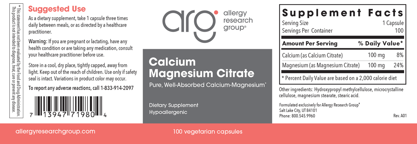 Calcium Magnesium Citrate 100 caps Curated Wellness