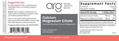 Calcium Magnesium Citrate 100 caps Curated Wellness