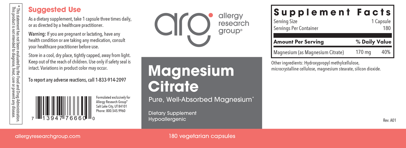 Magnesium Citrate 180 vecaps Curated Wellness