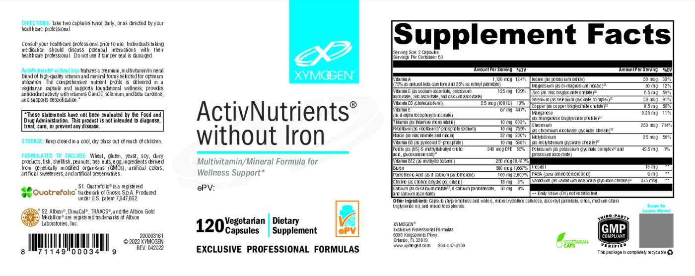 ActivNutrients without Iron 120c Curated Wellness