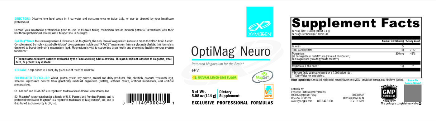 OptiMag Neuro Lemon-Lime 144g Curated Wellness