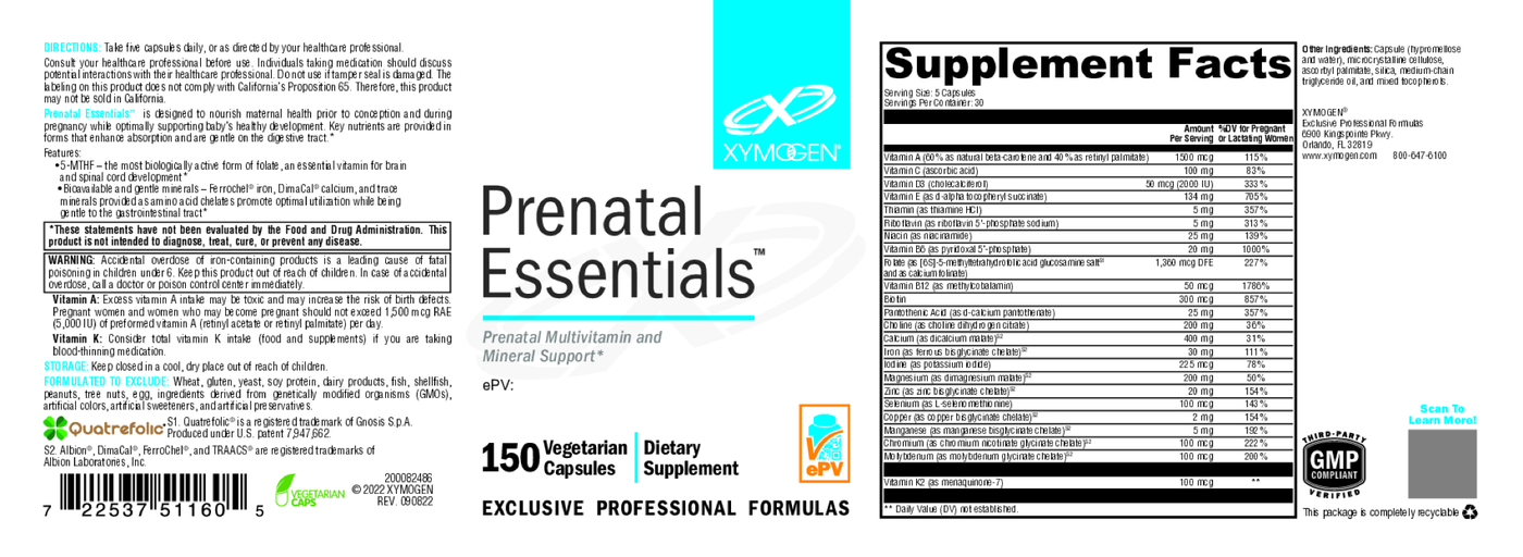 Prenatal Essentials 150 Capsules Curated Wellness