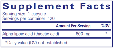 Alpha Lipoic Acid 600 mg 120 vcaps Curated Wellness