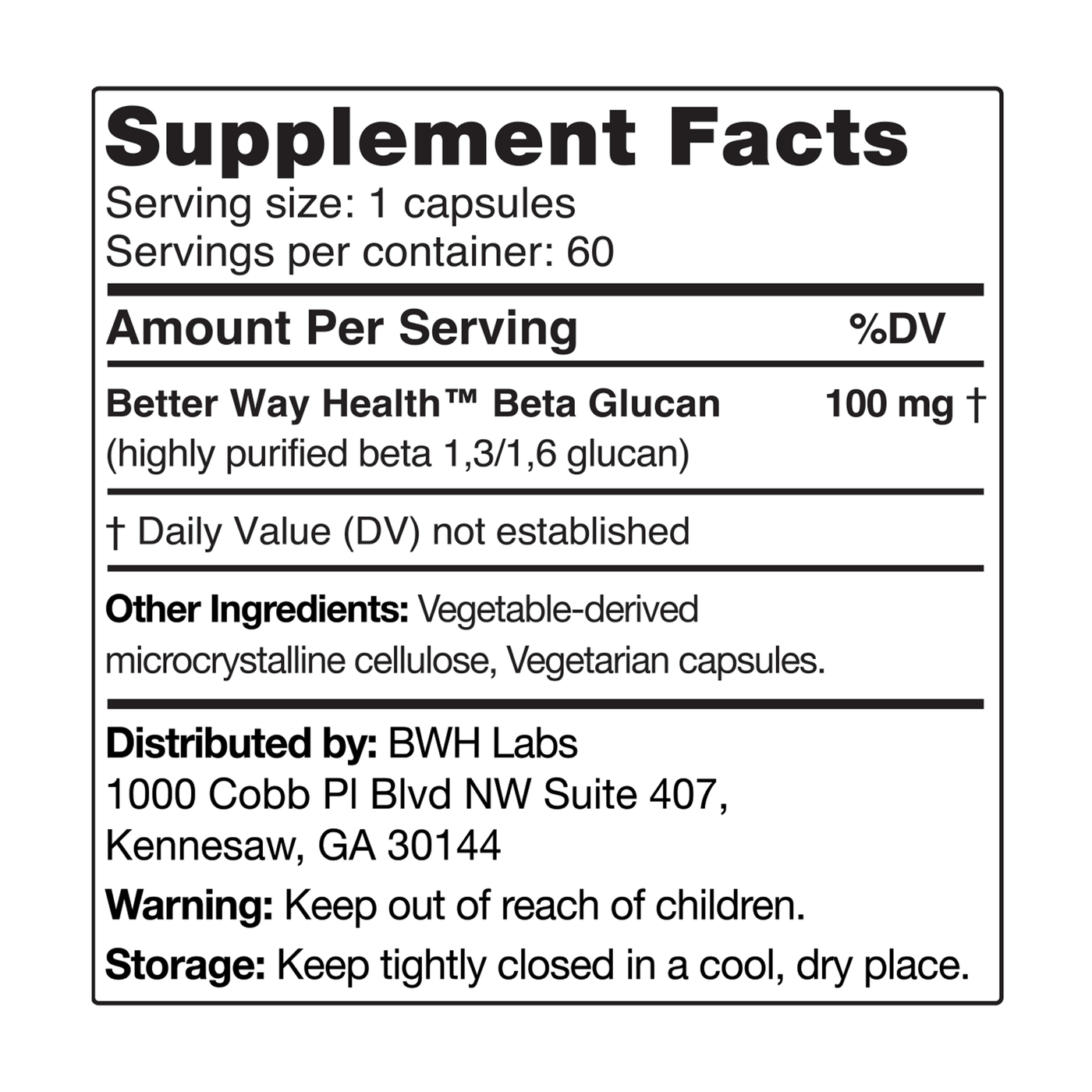 Beta Glucan 100mg 60c Curated Wellness