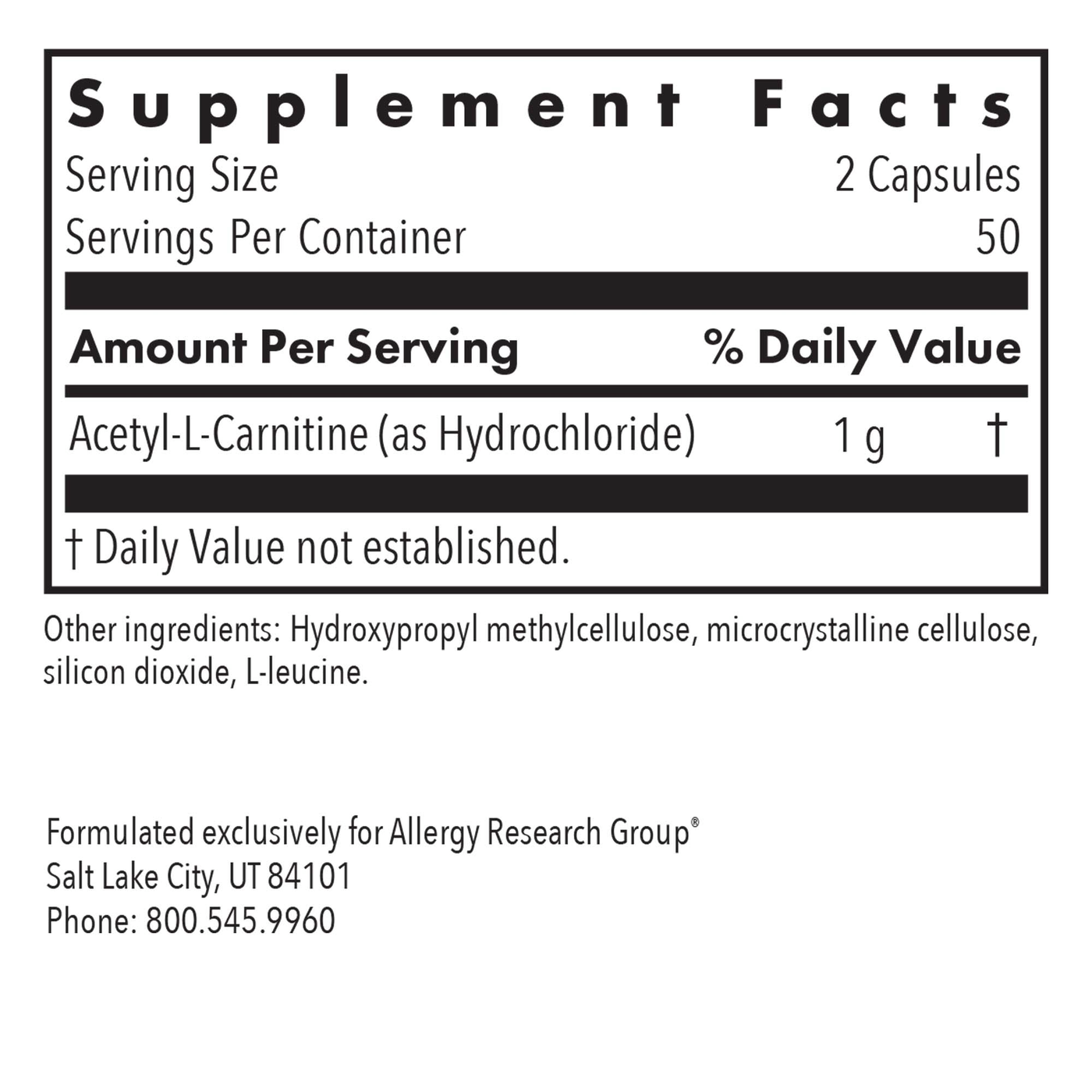 Acetyl-L-Carnitine 500 mg 100 caps Curated Wellness