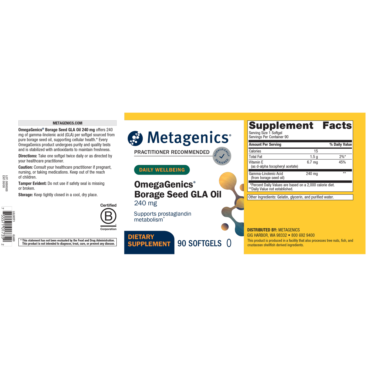 OmegaGenics GLA 240 90gels Curated Wellness