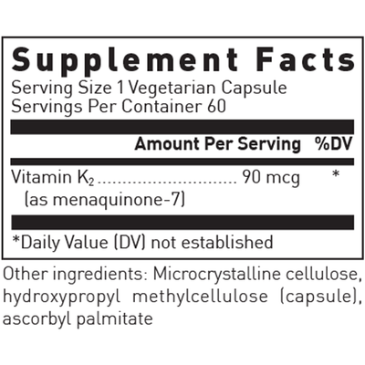 Vitamin K2 with Menaquinone-7 60 vcaps Curated Wellness