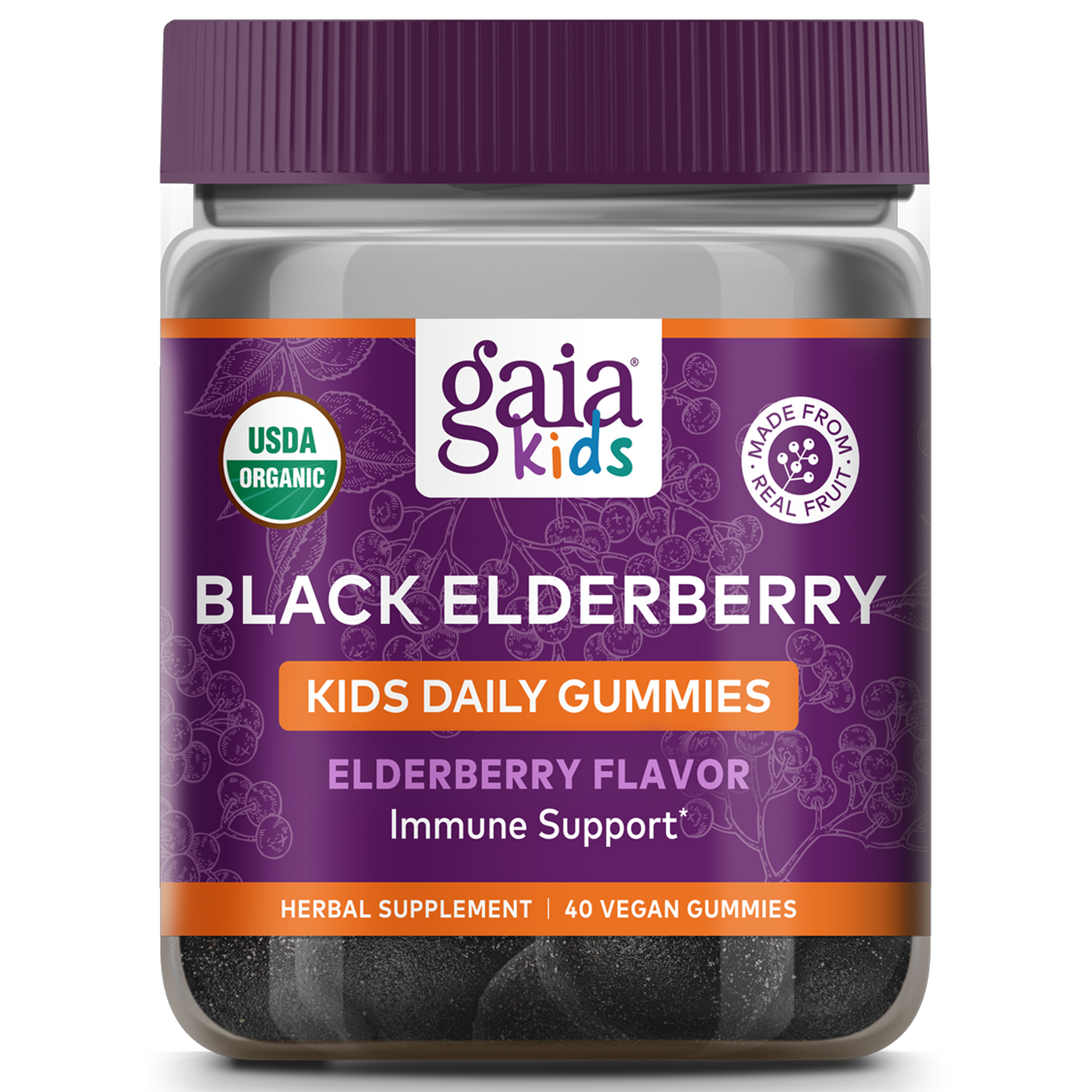 GaiaKids Daily Elderberry 40 veg gummies Curated Wellness