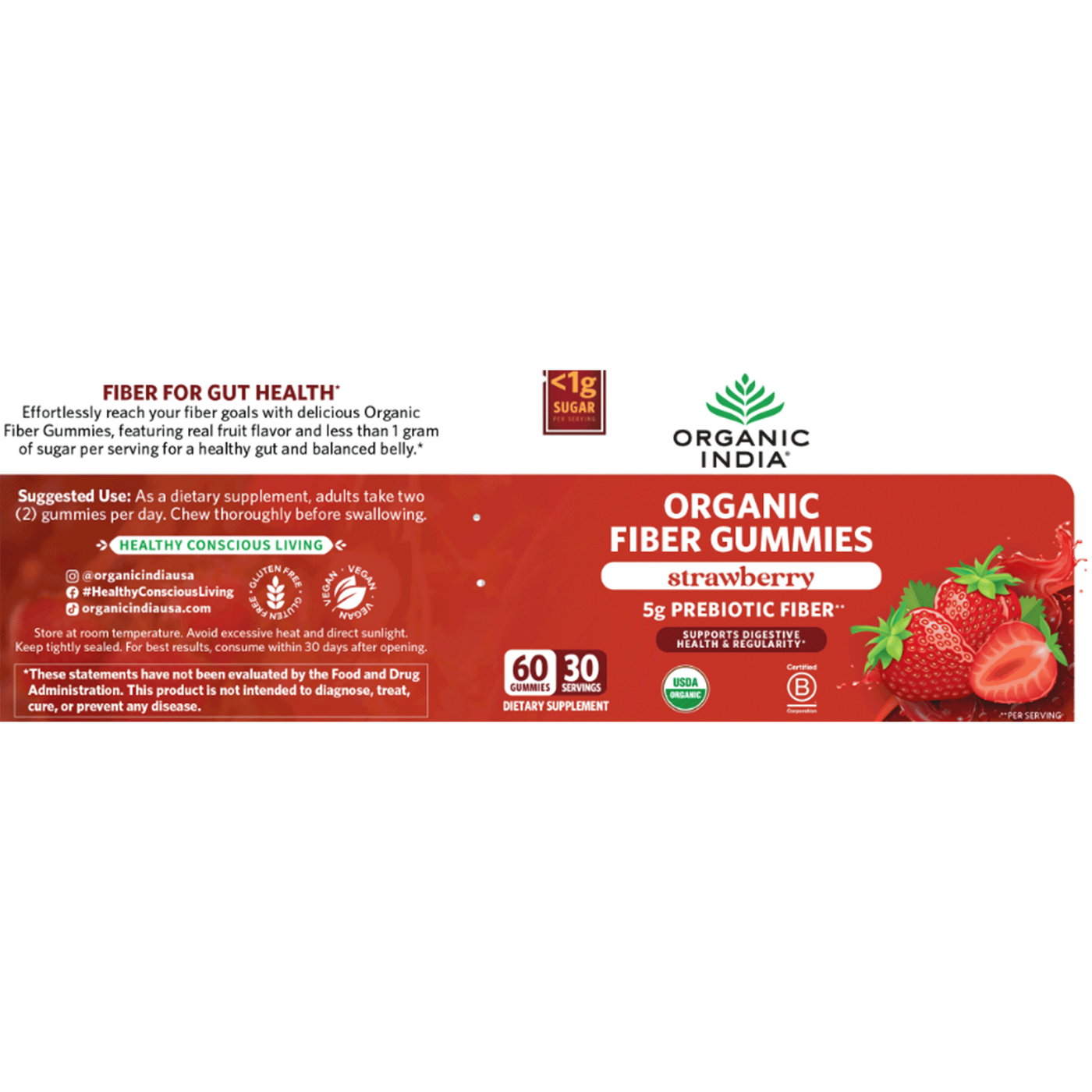 Organic Fiber Gummies, Strawberry 60ct Curated Wellness