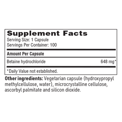 Betaine HCl 100 caps Curated Wellness