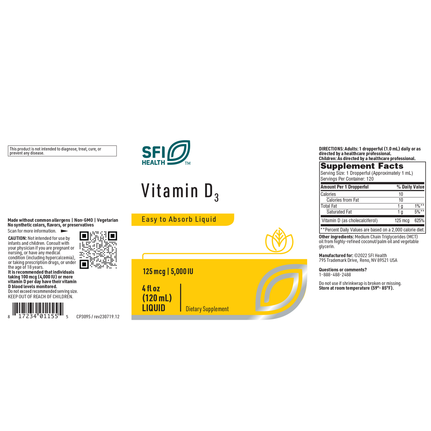 Vitamin D3 Liquid (5,000 IU) 4 fl oz Curated Wellness