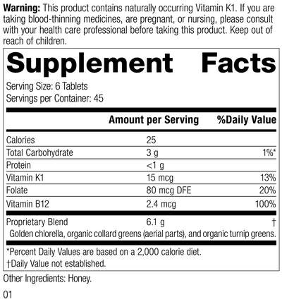 Nutrition label for Whole Food Folate
