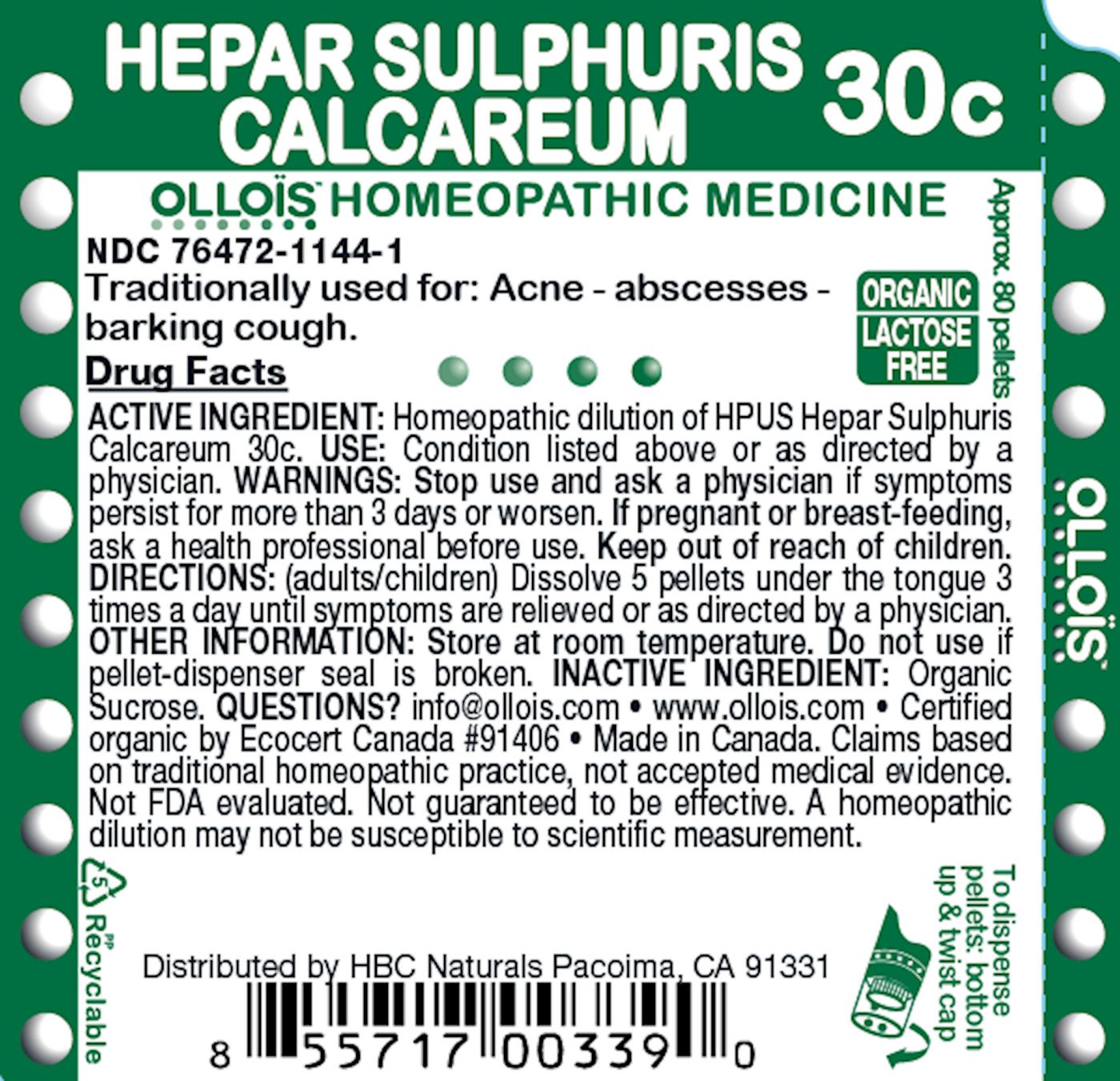 Hepar Sulphuris Calc. 30C Pellets, 80ct Curated Wellness