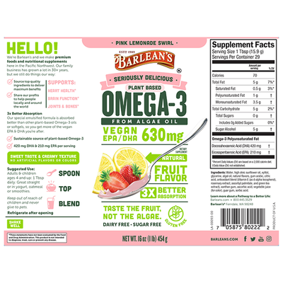 Omega-3 from Algae Oil Pink Lem 16oz Curated Wellness