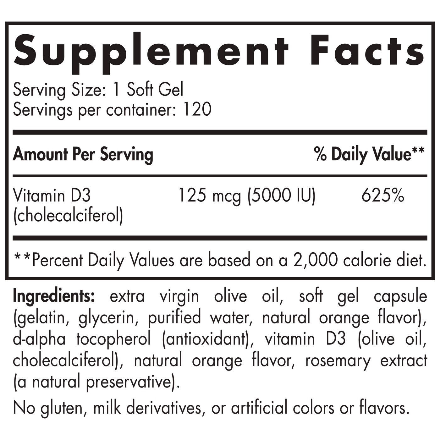 Vitamin D3 5000 IU 120 gels Curated Wellness