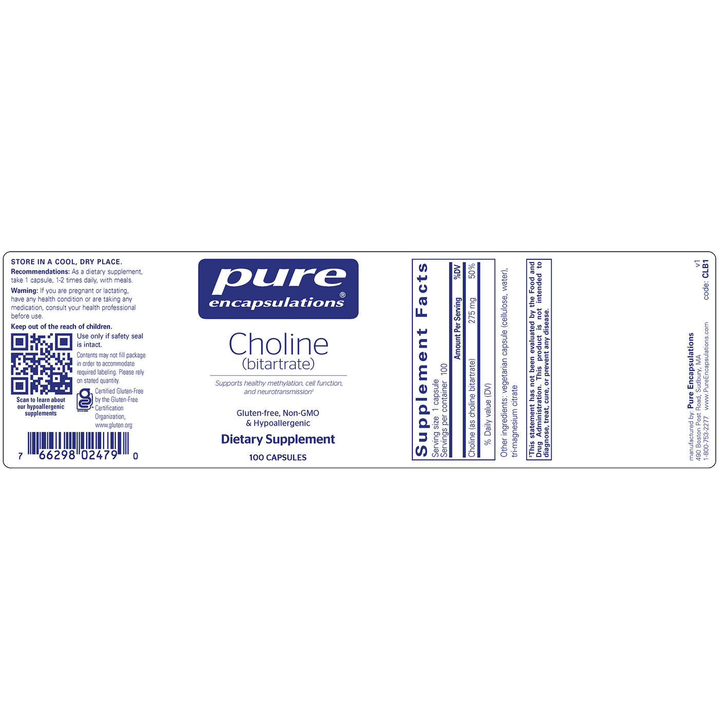 Choline (bitartrate) 100c Curated Wellness