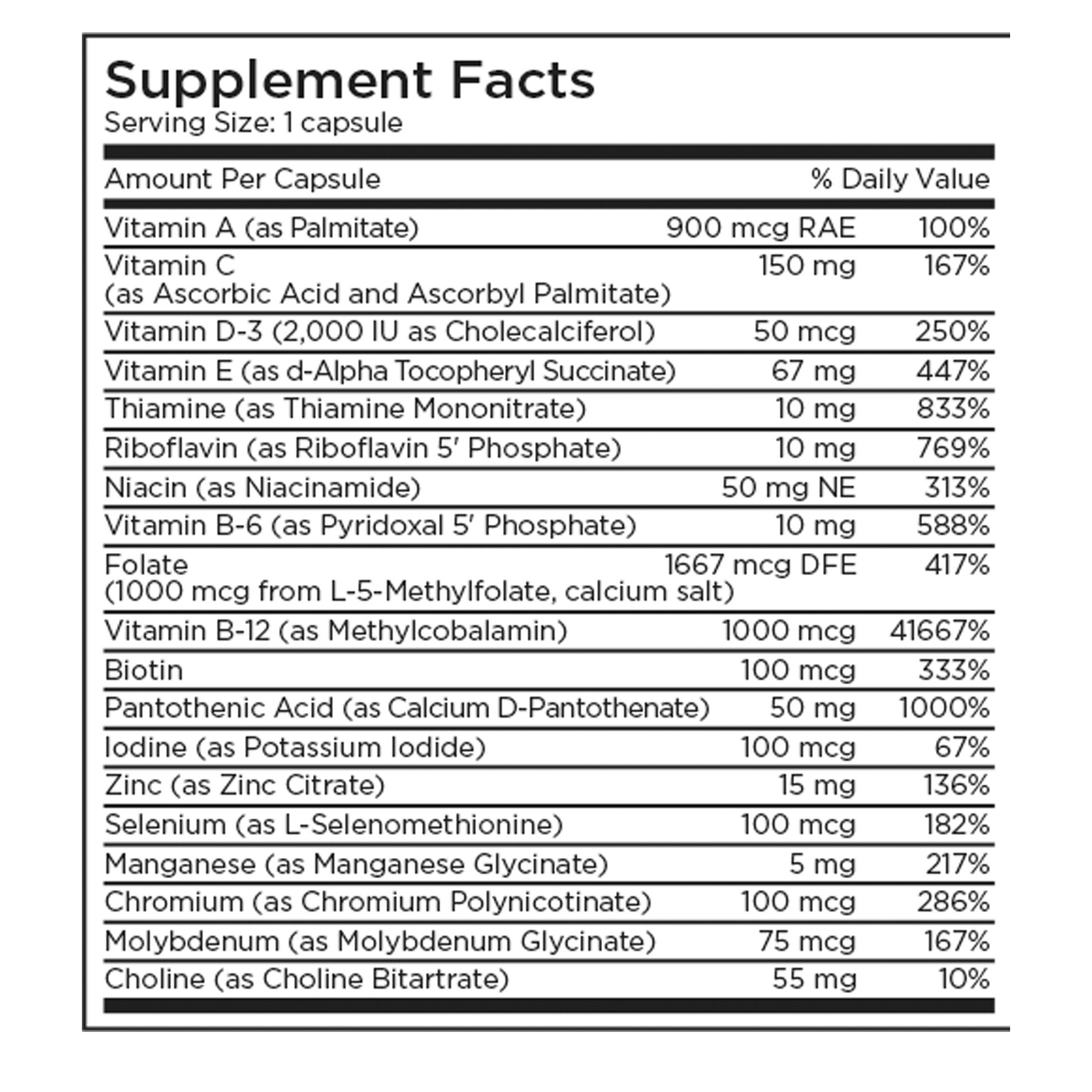 Multivitamin + 1mg L-Methylfolate 30c Curated Wellness