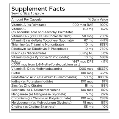 Multivitamin + 1mg L-Methylfolate 30c Curated Wellness