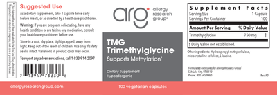 TMG Trimethylglycine 750 mg 100 vcaps Curated Wellness