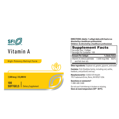 Vitamin A 7500 mcg 100 gels Curated Wellness