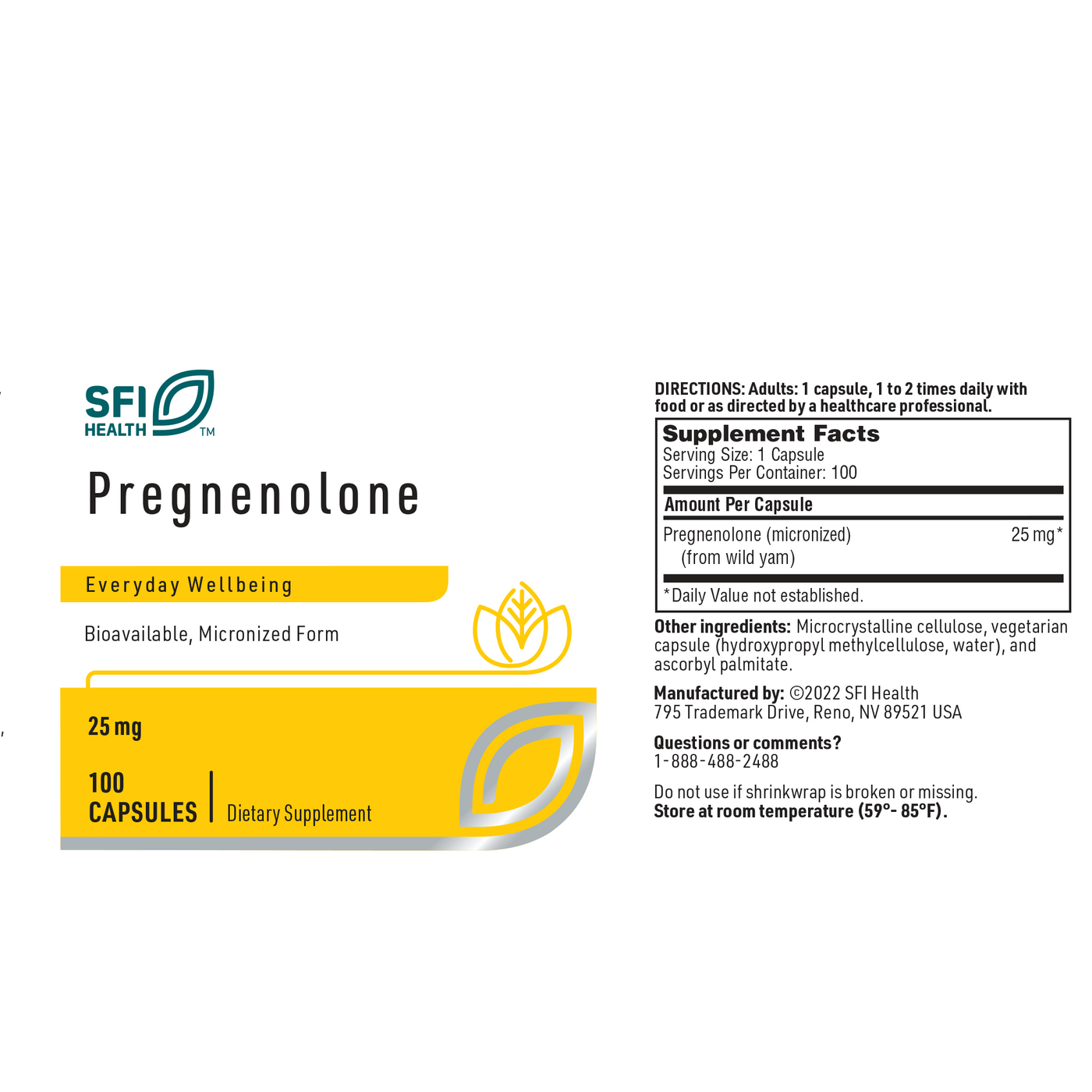 Pregnenolone 25 mg 100 caps Curated Wellness