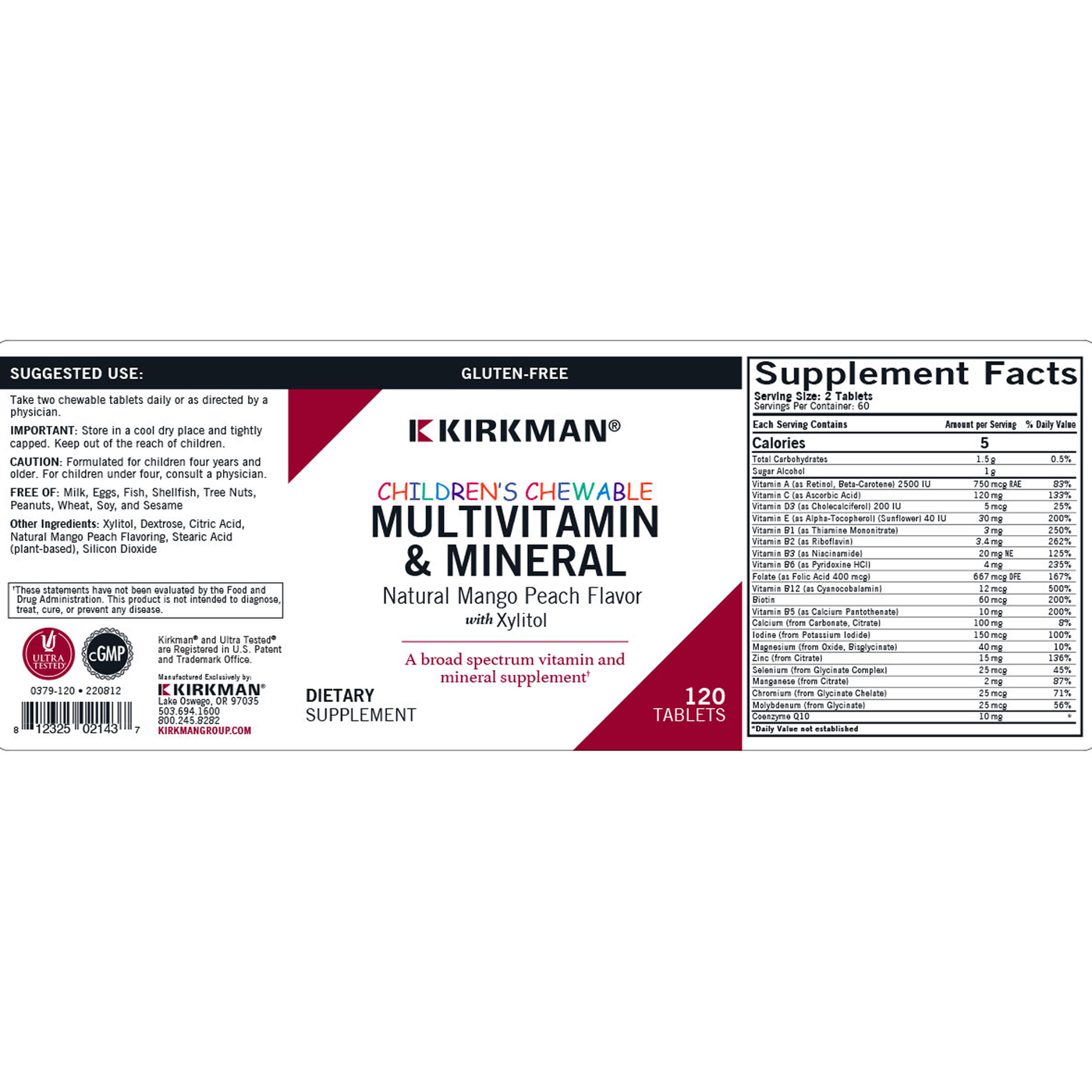 Child Multi-Vit/Min w/ Xylitol 120 tabs Curated Wellness