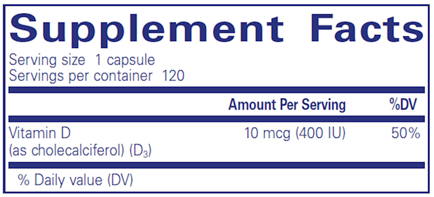 Vitamin D3 400 IU 120 vcaps Curated Wellness