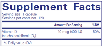 Vitamin D3 400 IU 120 vcaps Curated Wellness