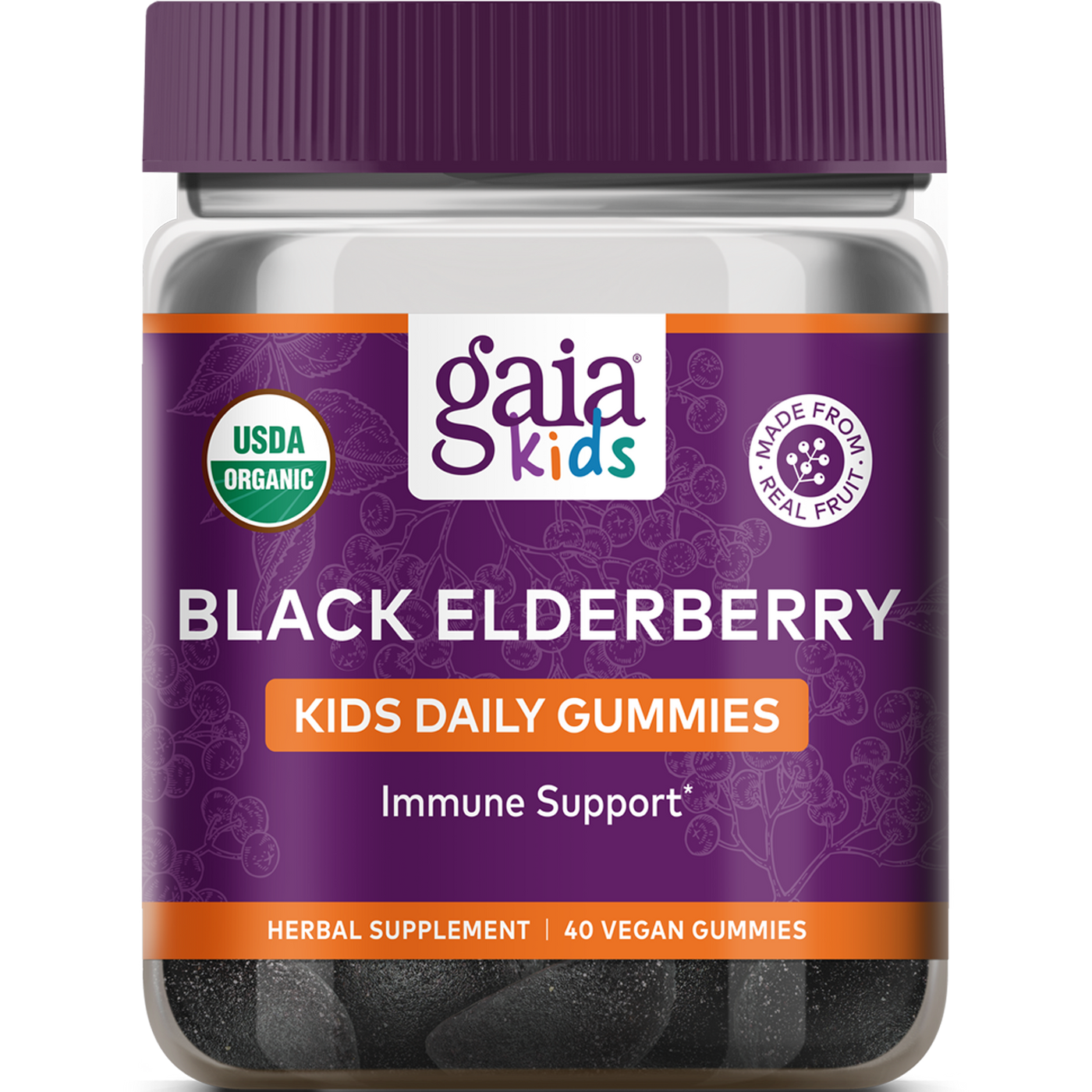 GaiaKids Daily Elderberry 40 veg gummies Curated Wellness