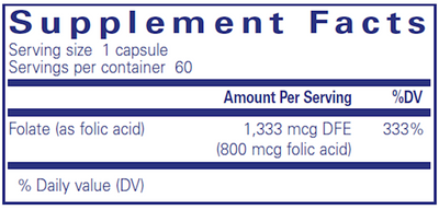 Folic Acid 800 mcg 60 vcaps Curated Wellness