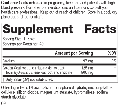 Golden Seal 500mg, 40 Tablets, Rev 07 Supplement Facts