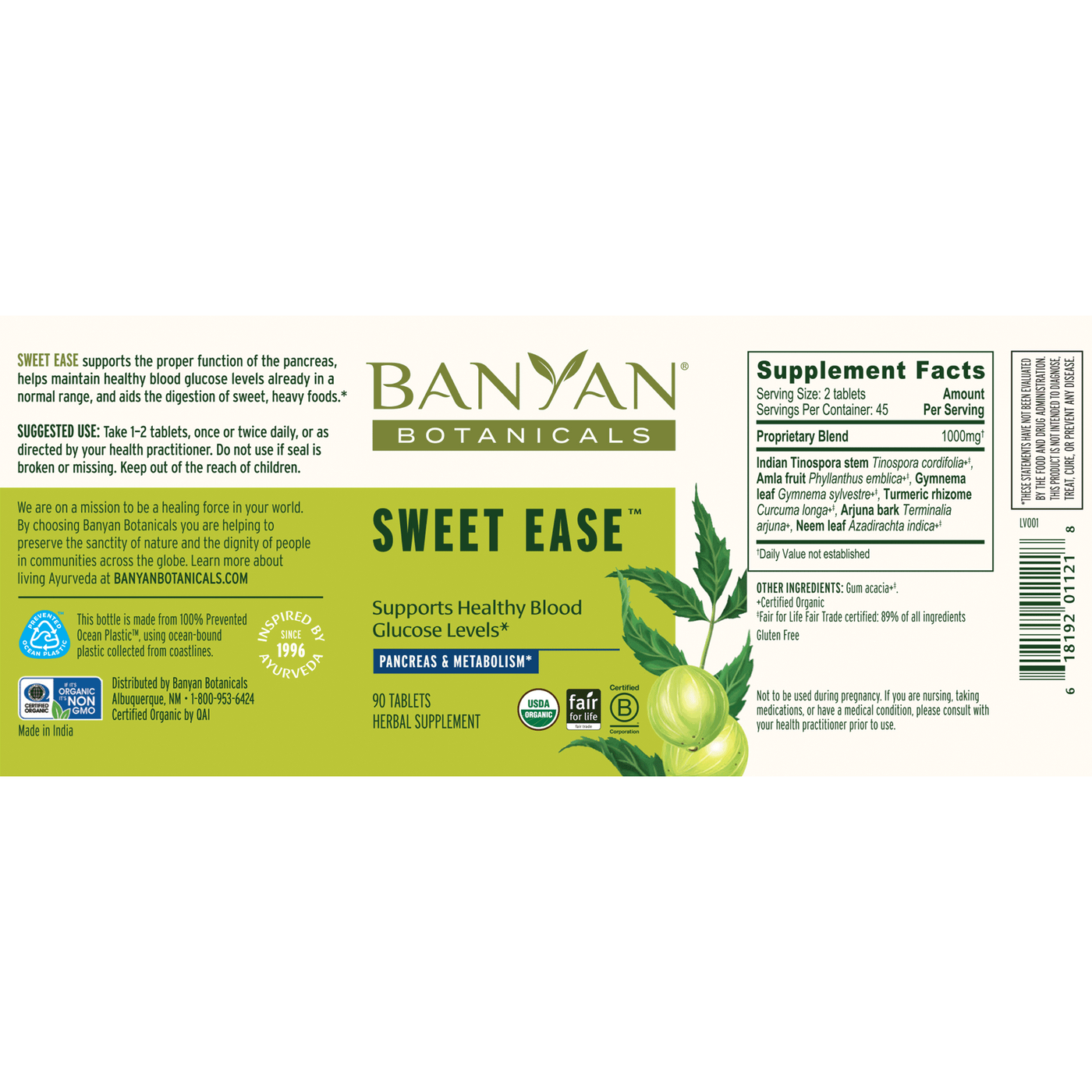 Sweet Ease 500 mg 90 tabs Curated Wellness