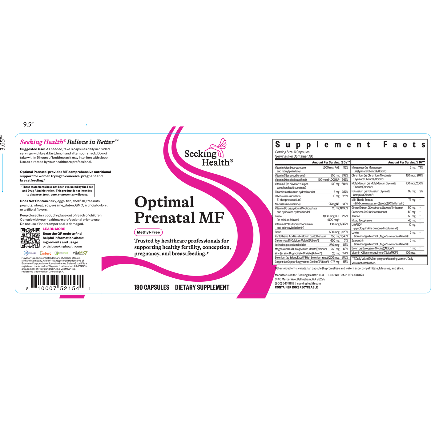Optimal Prenatal MF 180c Curated Wellness