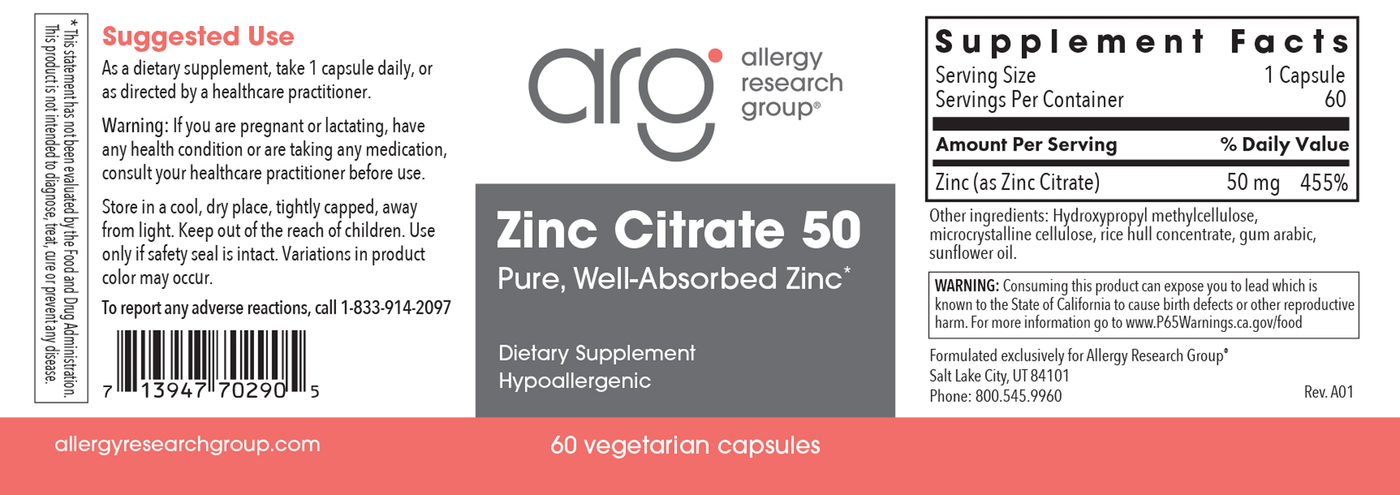 Zinc Citrate 50 mg  Curated Wellness