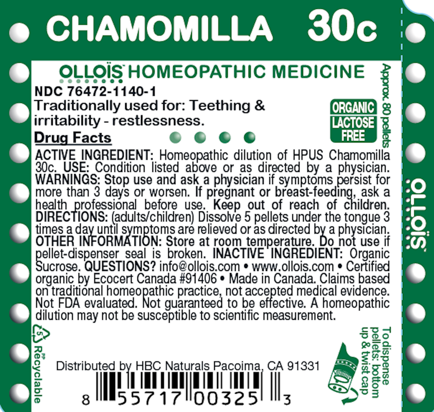 Chamomilla 30C Pellets, 80ct Curated Wellness