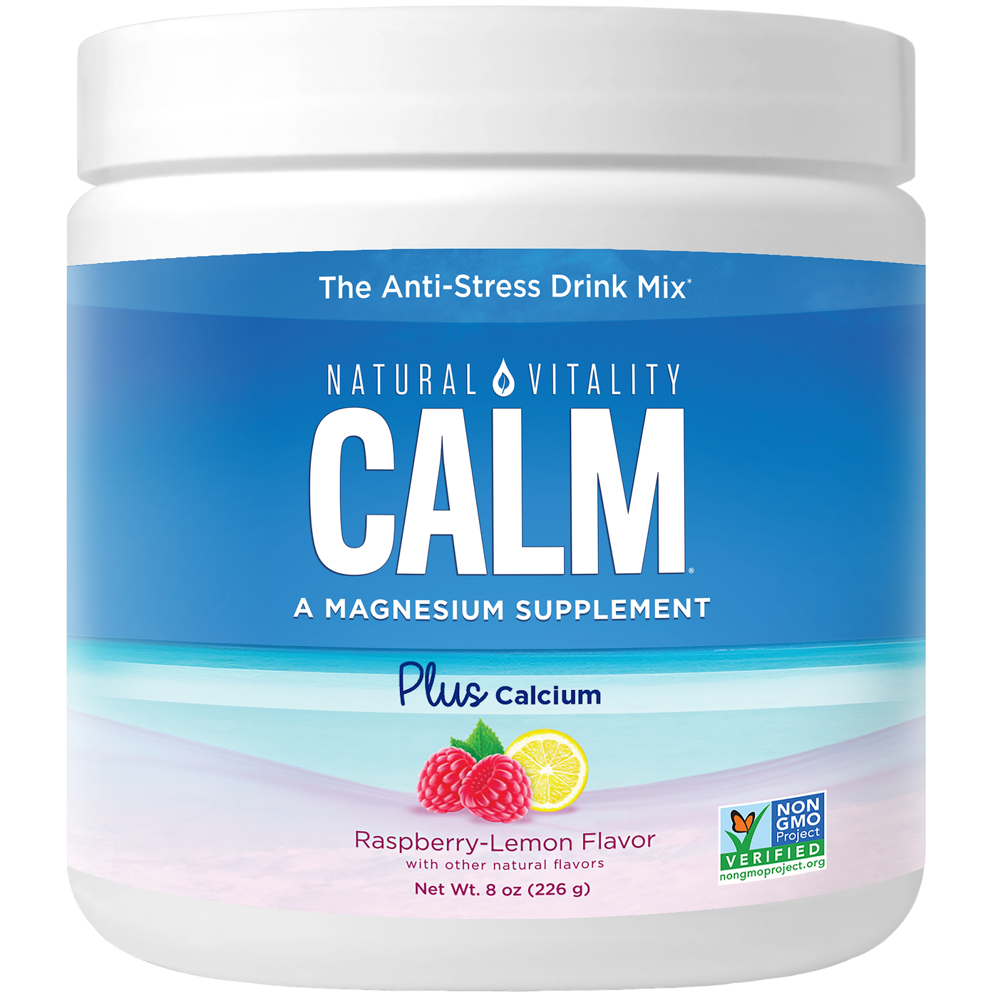 Natural Calm + Calcium Rasp-Lemon 8oz Curated Wellness