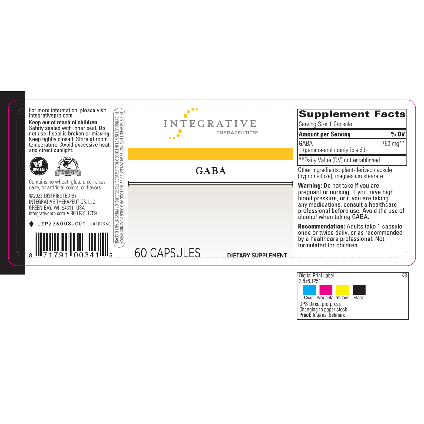 GABA 750 mg 60 caps Curated Wellness