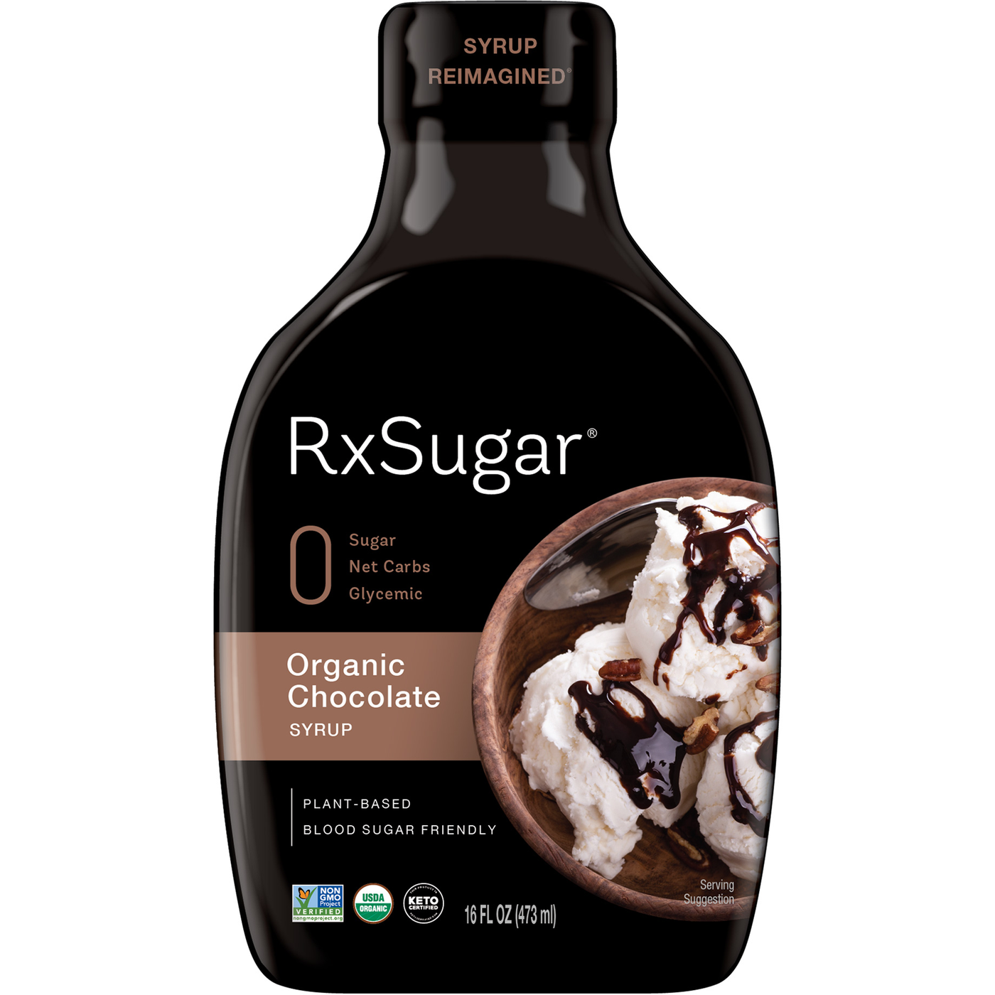 RxSugar Organic Chocolate Syrup 16 fl oz Curated Wellness